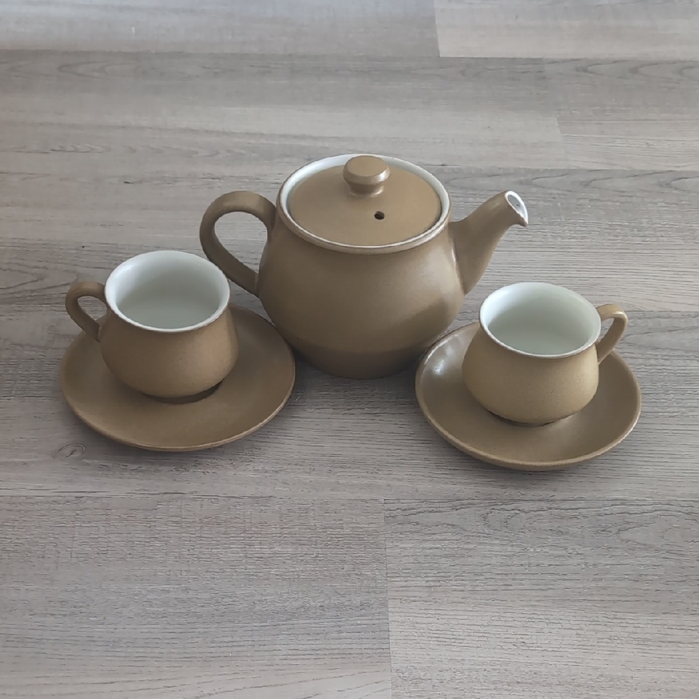 Denby Tan Ceramic Coffee & Tea Set with Modern Design